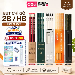 ????19/8 TẶNG 3 QUÀ  Hộp 10 bút chì lục giác Deli 2B/HB, bút chì gỗ đen an toàn dễ gọt phù hợp với học sinh