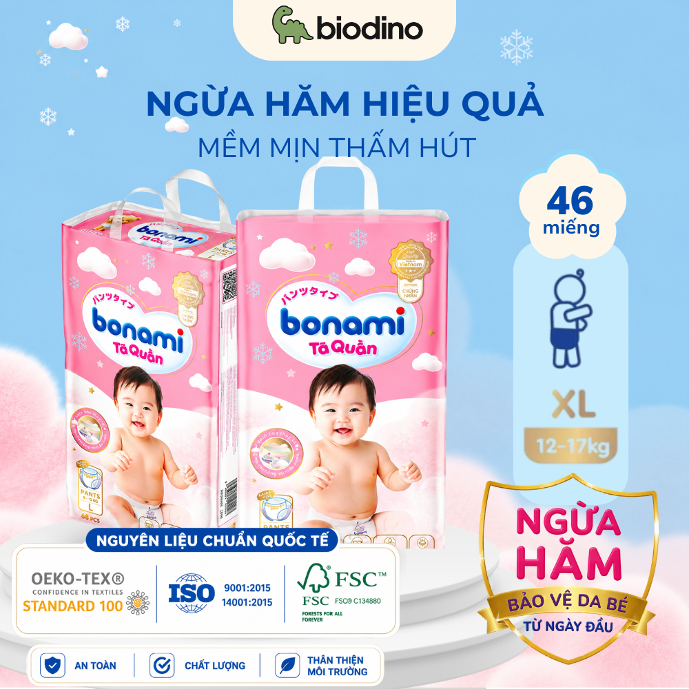 Tã/Bỉm quần Bonami size 12-17kg -Chính hãng An toàn-Siêu thấm hút,ngừa hăm,đạt chuẩn GMP-WHO|Biodino