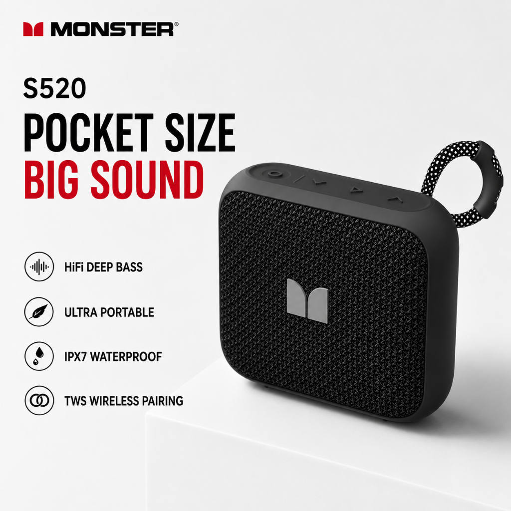 MONSTER S520 Portable Bluetooth Speaker Pocket Size Big Sound Wireless Mini Speaker