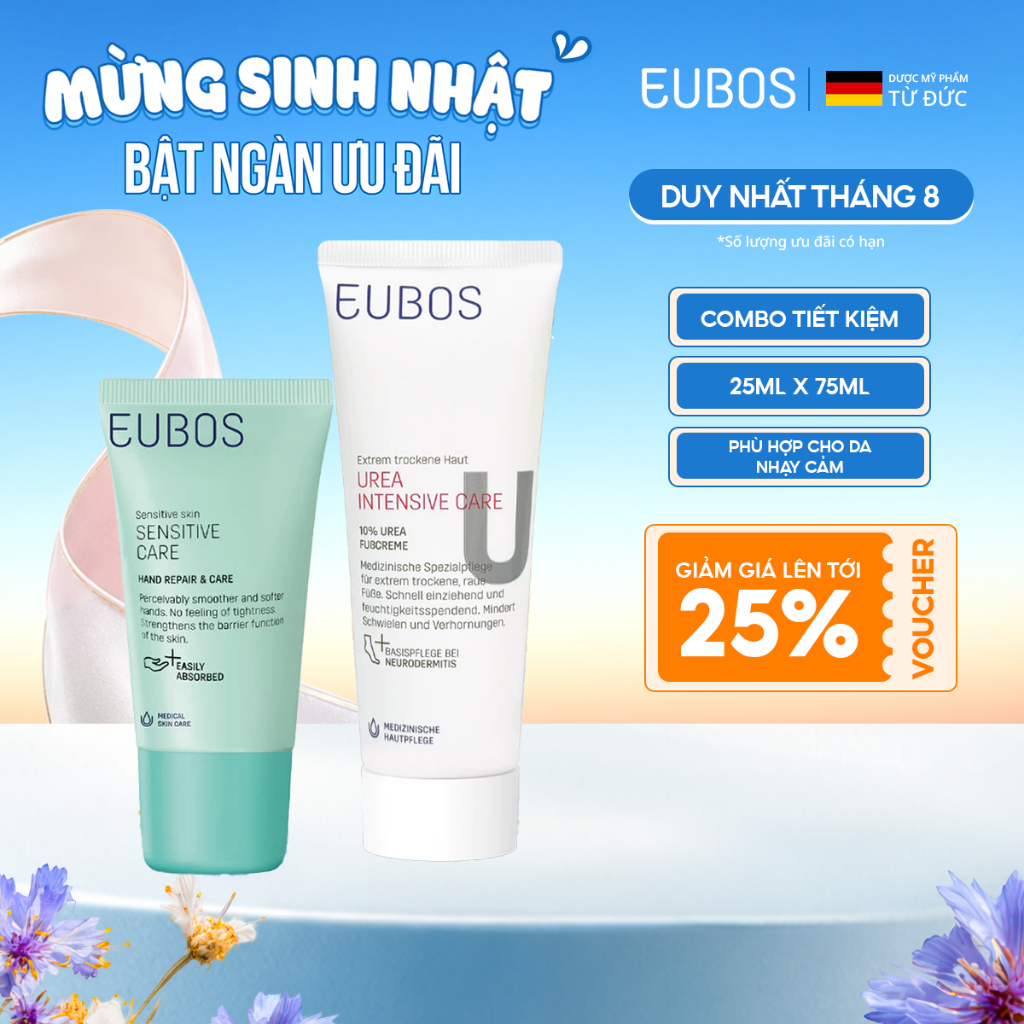 Combo Kem Dưỡng Da Tay EUBOS 25ml Và Kem Nứt Gót Dưỡng Da Chân UREA 10% 100ml Dưỡng Ẩm Chuyên Sâu