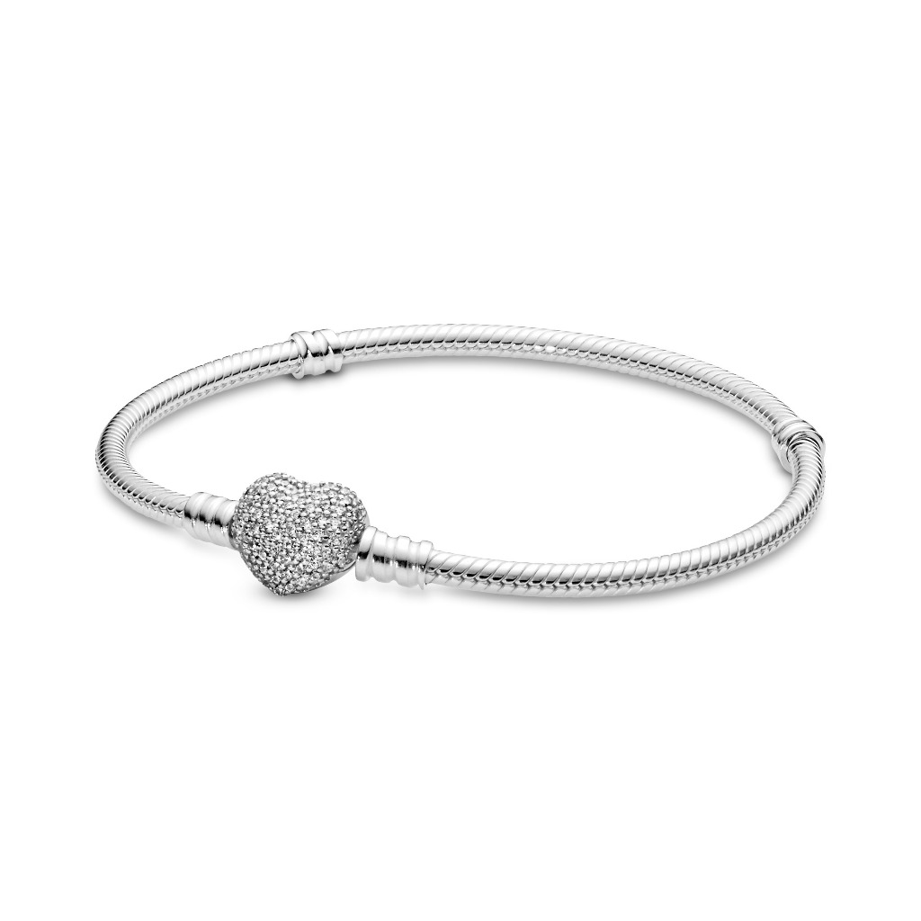 Vòng Tay Bạc Pandora Moments Khóa Trái Tim Đính Đá - Moments Sparkling Heart & Snake Chain Bracelet