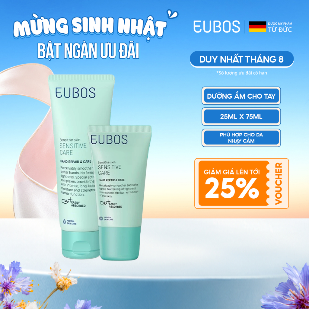 Combo 2 Kem Dưỡng Da Tay và Móng EUBOS Giúp Mềm Mịn, Dưỡng Ẩm Phù Hợp Cho Da Nhạy Cảm 25ml Và 75ml