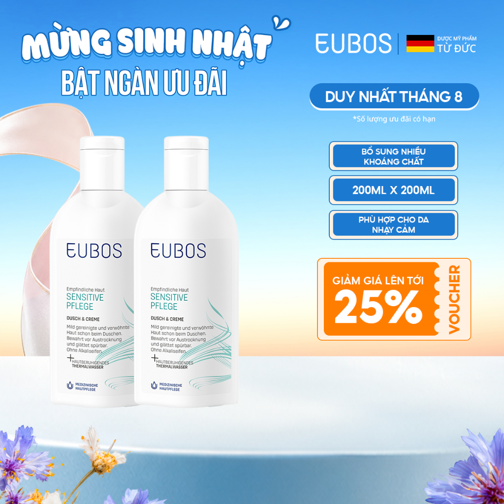 Combo 2 Sữa Tắm Cho Da Khô, Nhạy Cảm EUBOS Sensitive Shower And Cream 200ml