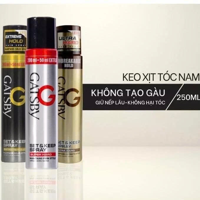Gôm xịt tạo kiểu tóc Gatsby Spray Set & Keep Super Hard 250ml