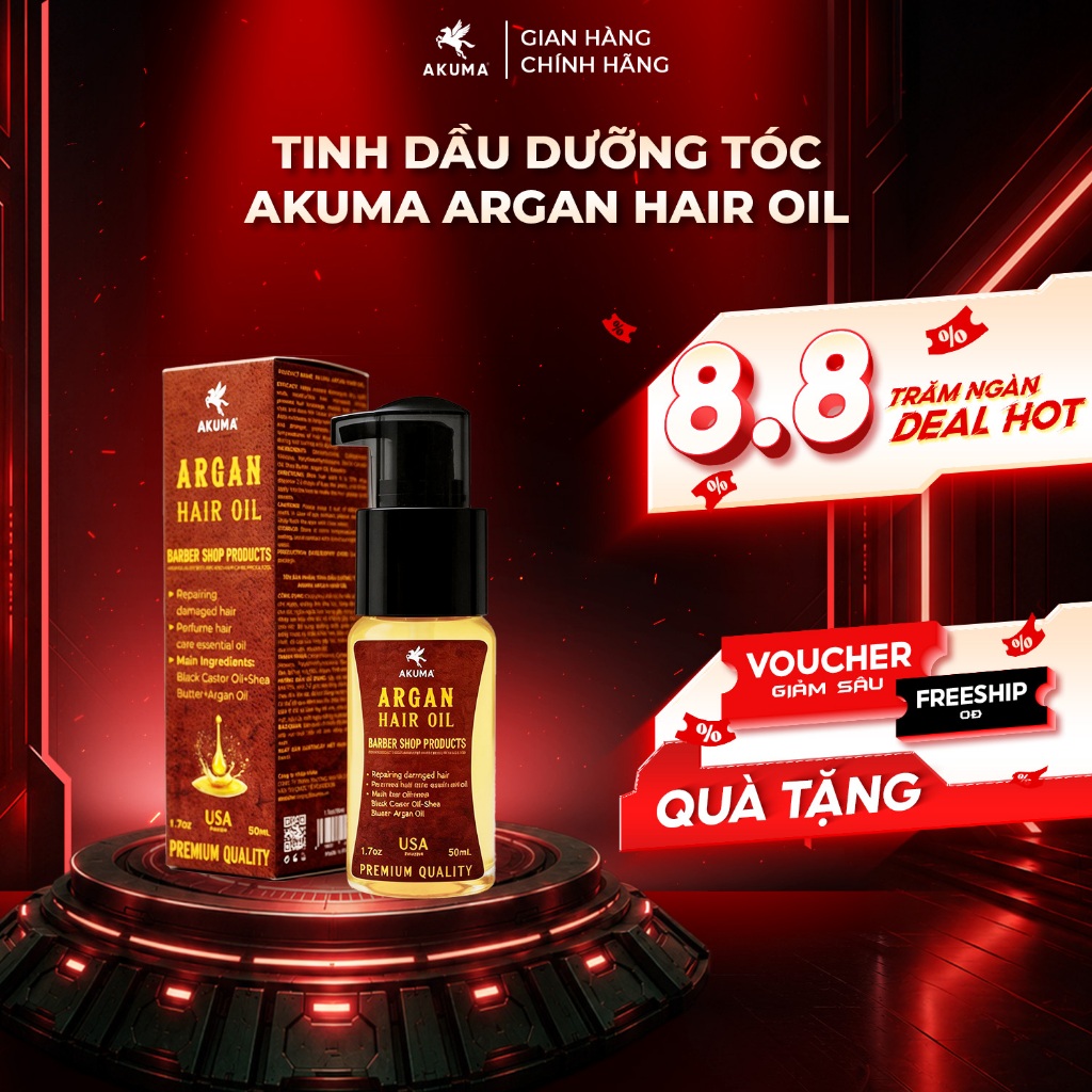 Tinh Dầu Dưỡng Tóc AKUMA ARGAN HAIR OIL 50ml Giúp Tóc Chắc Khỏe, Bóng Mượt, Hương Nước Hoa Nam Tính