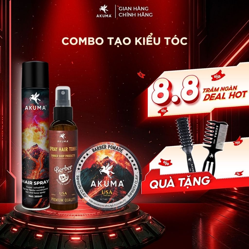 [COMBO] Sáp Vuốt Tóc, Gôm Xịt Tóc AKUMA  Giữ Nếp, Tạo Kiểu Tóc Lên Đến 10h, Hương Nước Hoa Nam