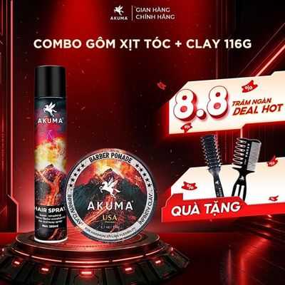 [COMBO] Sáp Vuốt Tóc, Gôm Xịt Tóc, Xịt Tạo Phồng Tóc AKUMA Hàng Chính Hãng, Giữ Nếp Lâu Tạo Kiểu Chuẩn Salon
