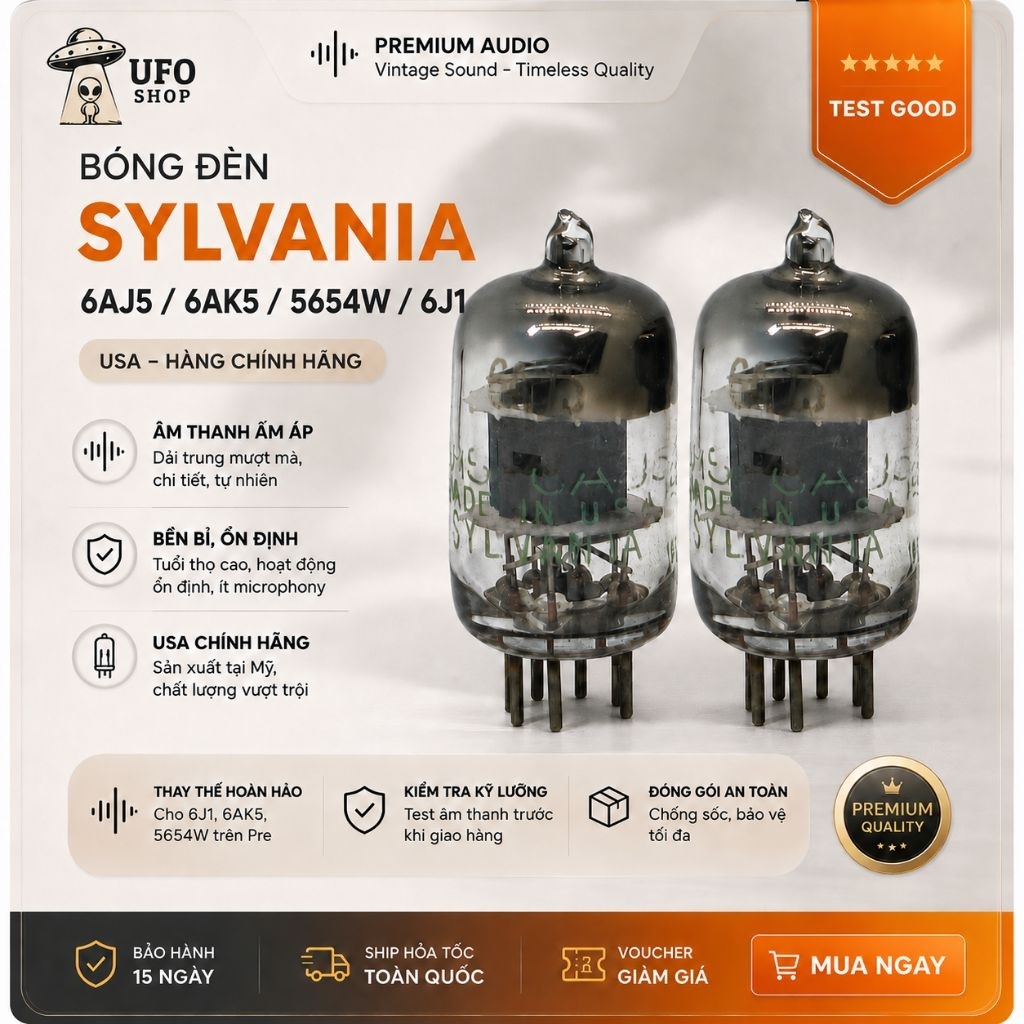 Bóng đèn Sylvania  USA 6AJ5 - Bản nâng cấp ngọt ngào thay thế cho 6J1, 6AK5, 5654W trên Pre FX Audio
