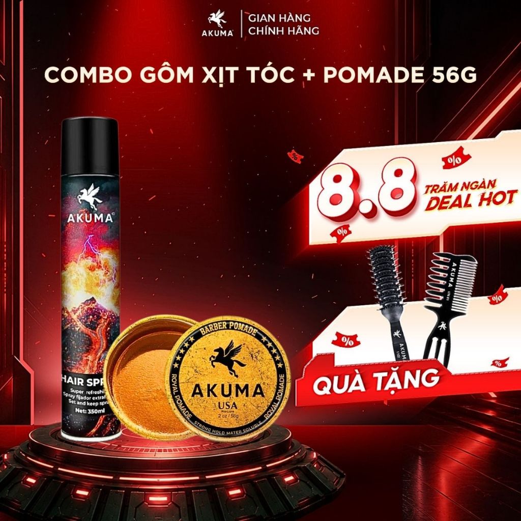 Combo Sáp Vuốt Tóc, Gôm Xịt Tóc, Xịt Tạo Phồng Tóc AKUMA Dầu Gội Nam AKUMA Hương Nước Hoa Nam Tính
