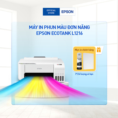 Máy In Phun Màu Đơn Năng Epson EcoTank L1216 (Bao Gồm Bộ Mực Chính Hãng Đi Kèm)