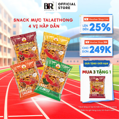 [MUA 3 TẶNG 1] Combo Bánh Snack Mực Thật Talaethong Ngon Giòn Đủ Vị 200g