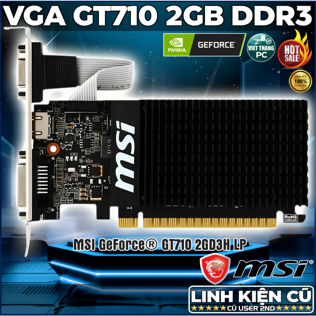 VGA - Card Màn Hình Nvidia Geforce MSI GT710 2GB DDR3 VGA cũ đã qua sử dụng Đẹp LikeNew ( Cũ - 2nd )