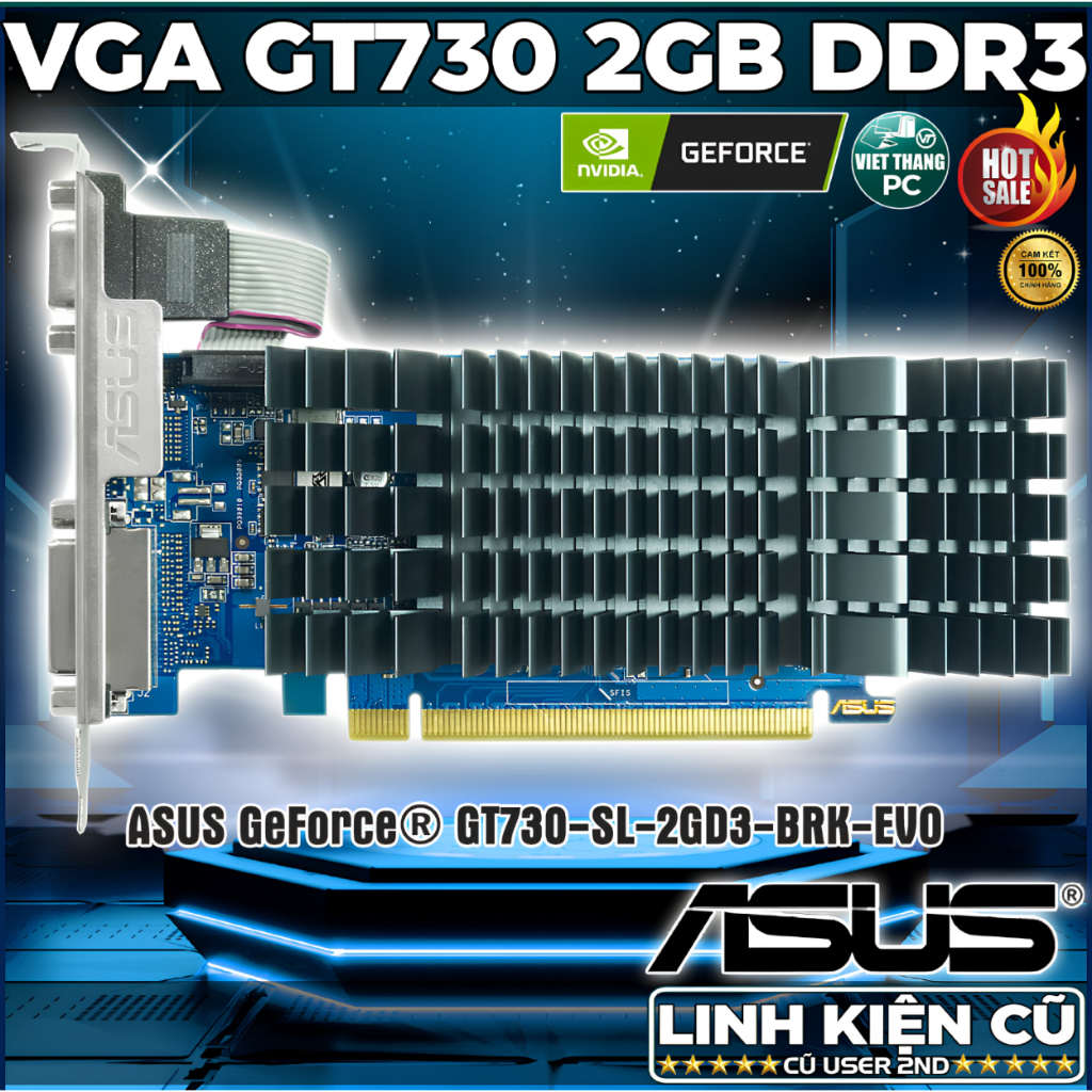 VGA - Card Màn Hình Nvidia Geforce Asus GT730 2GB DDR3 VGA cũ đã qua sử dụng Đẹp LikeNew ( Cũ-2nd )