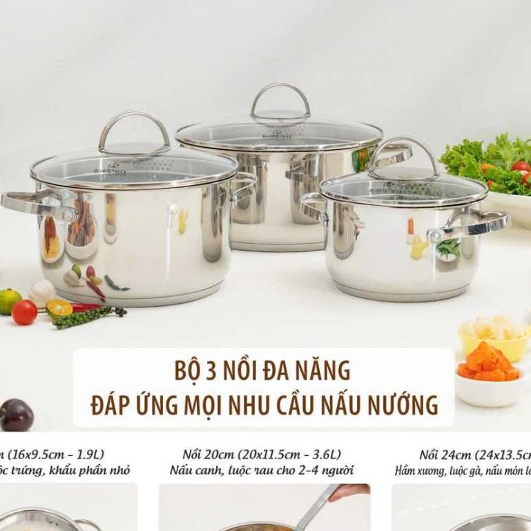 Bộ nồi inox 5 đáy Kalpen Lermart L1/L1pro, L2/L2pro chính hãng bảo hành 5 năm