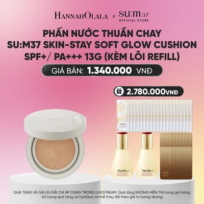 [Hannah Olala x Su:m37] Phấn nước thuần chay su:m37 Skin-Stay Soft Glow Cushion SPF+/ PA+++ 13g (kèm lõi refill)