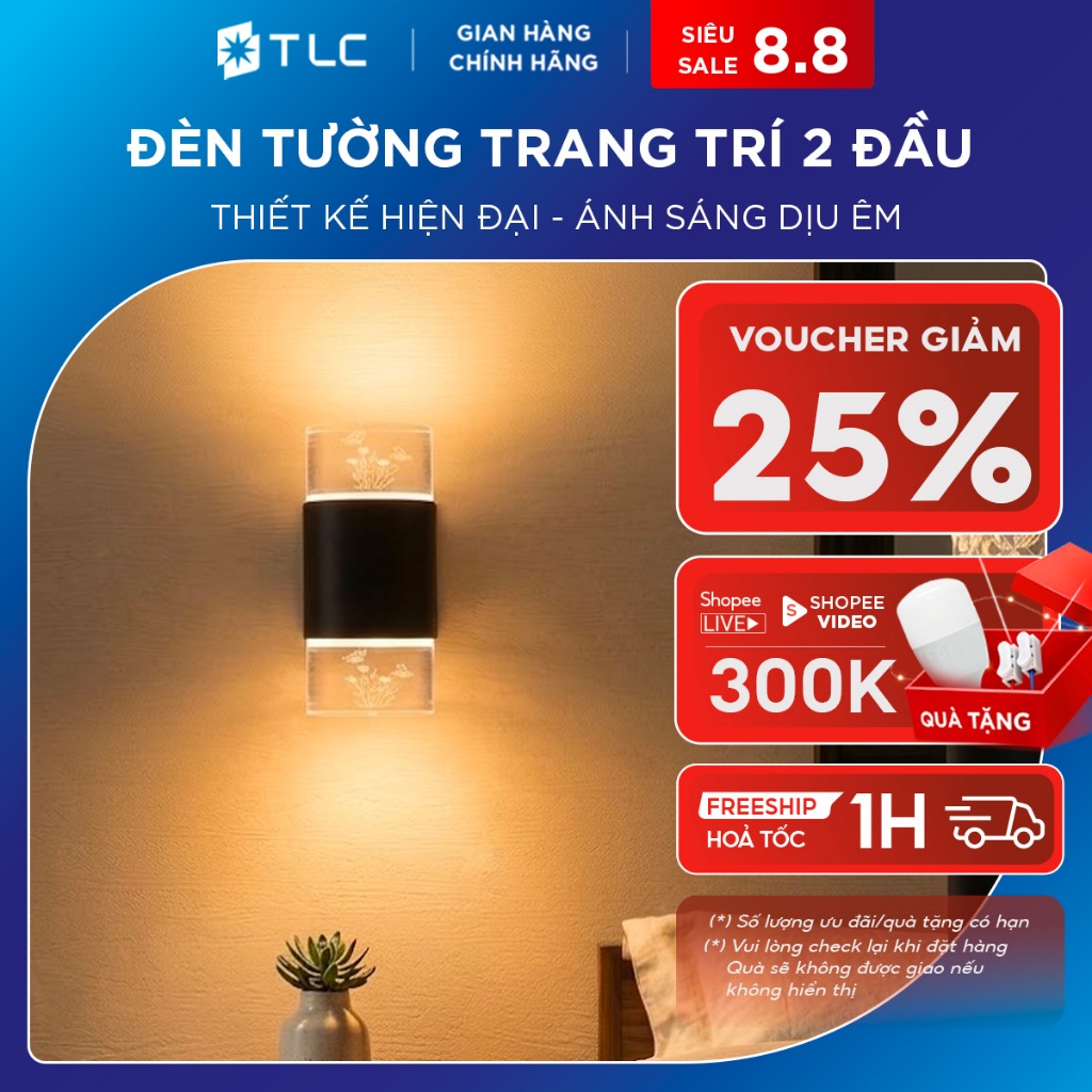 [CHÍNH HÃNG] Đèn Tường Trang Trí Hai Đầu TLC LIGHTING