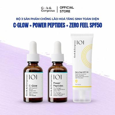 Combo 3 sản phẩm chống lão hoá tăng sinh toàn diện C-Glow 30ml + Power Peptides 30ml + Zero Feel SPF50 75ml