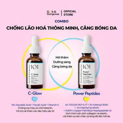 Combo chống lão hoá thông minh, căng bóng da Geek&Gorgeous C-Glow + Power Peptides 30ml+30ml