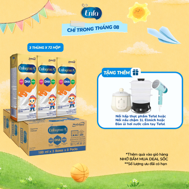 Combo 3 Thùng 24 Hộp Sữa Pha Sẵn Enfagrow A+ 180ml với DHA Hỗ Trợ Phát Triển Não Bộ Cho Trẻ