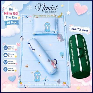 🌙BÉ NGỦ NGON🌙Bộ Nệm Gối Trẻ Em Đi Học Lyocell Thoáng Mát, Kháng Khuẩn, Kèm Ruột Gối _ Nemtot Bedding