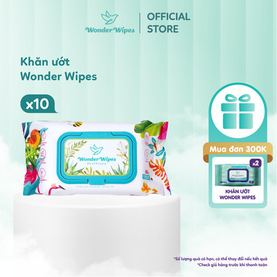 Combo 10 Khăn Giấy Ướt Wonder Wipes 100 tờ/gói Chiết Xuất Lô Hội, Không Cồn, Không Paraben (MỚI)
