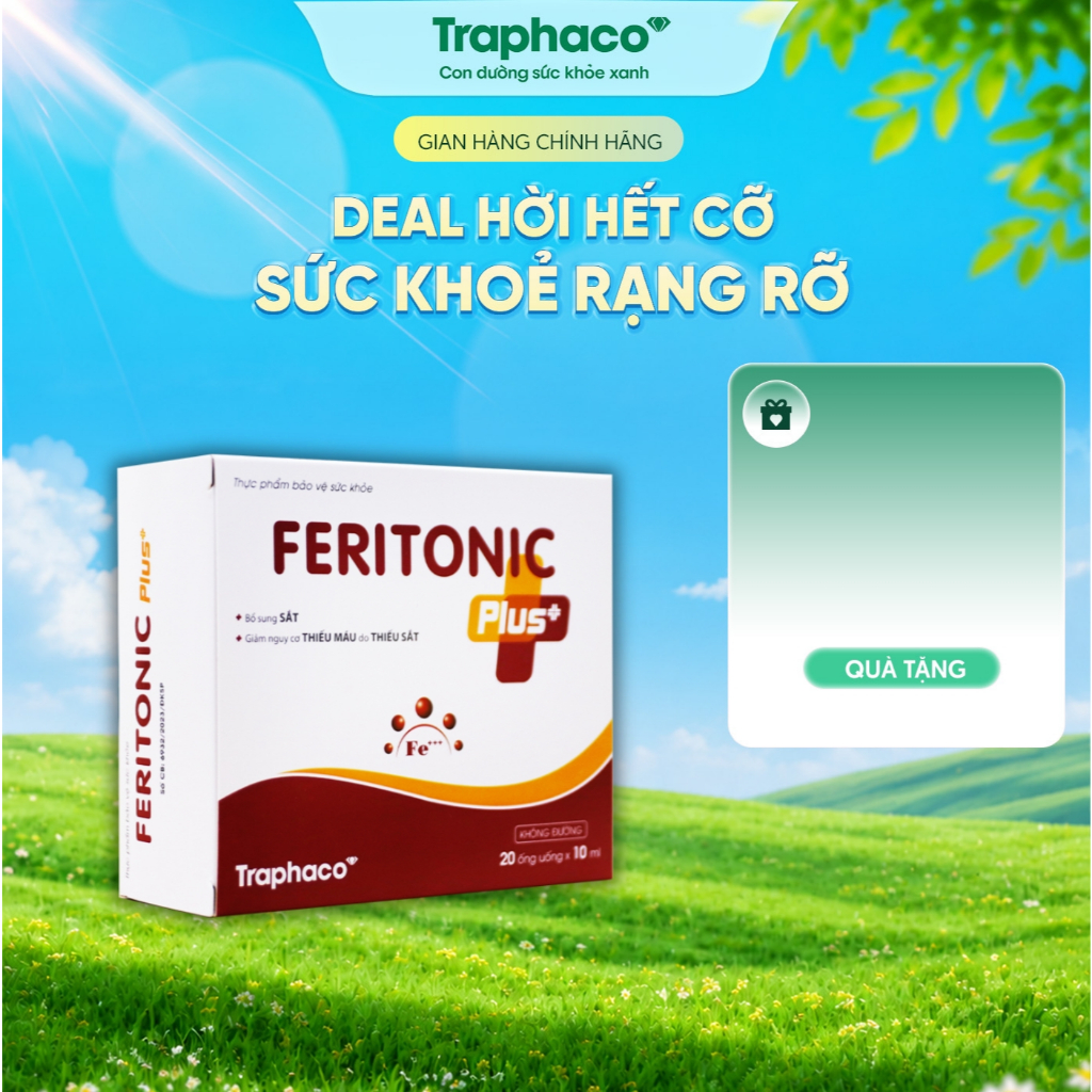 [SVIP] TPBVSK Feritonic Plus+ Ống Nhựa Traphaco Bổ Sung Sắt , Giảm Nguy Cơ Thiếu Máu - Hộp 4 Vỉ x 5 