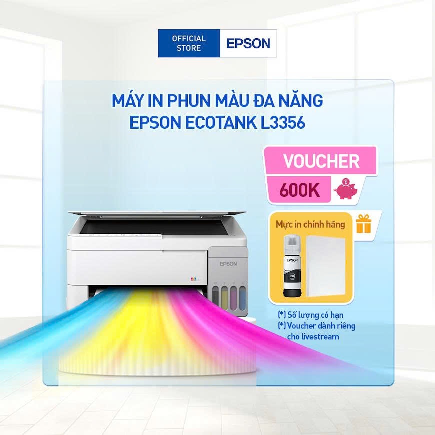 [CẢI TIẾN - MẪU CŨ L3256] Máy in phun đa năng Epson EcoTank L3356 | In Scan Copy | In qua WiFi & Di 