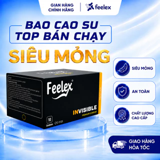 Bao cao su Feelex siêu mỏng, kéo dài thời gian, gân gai, nhiều gel bôi trơn - Hộp 10 bcs