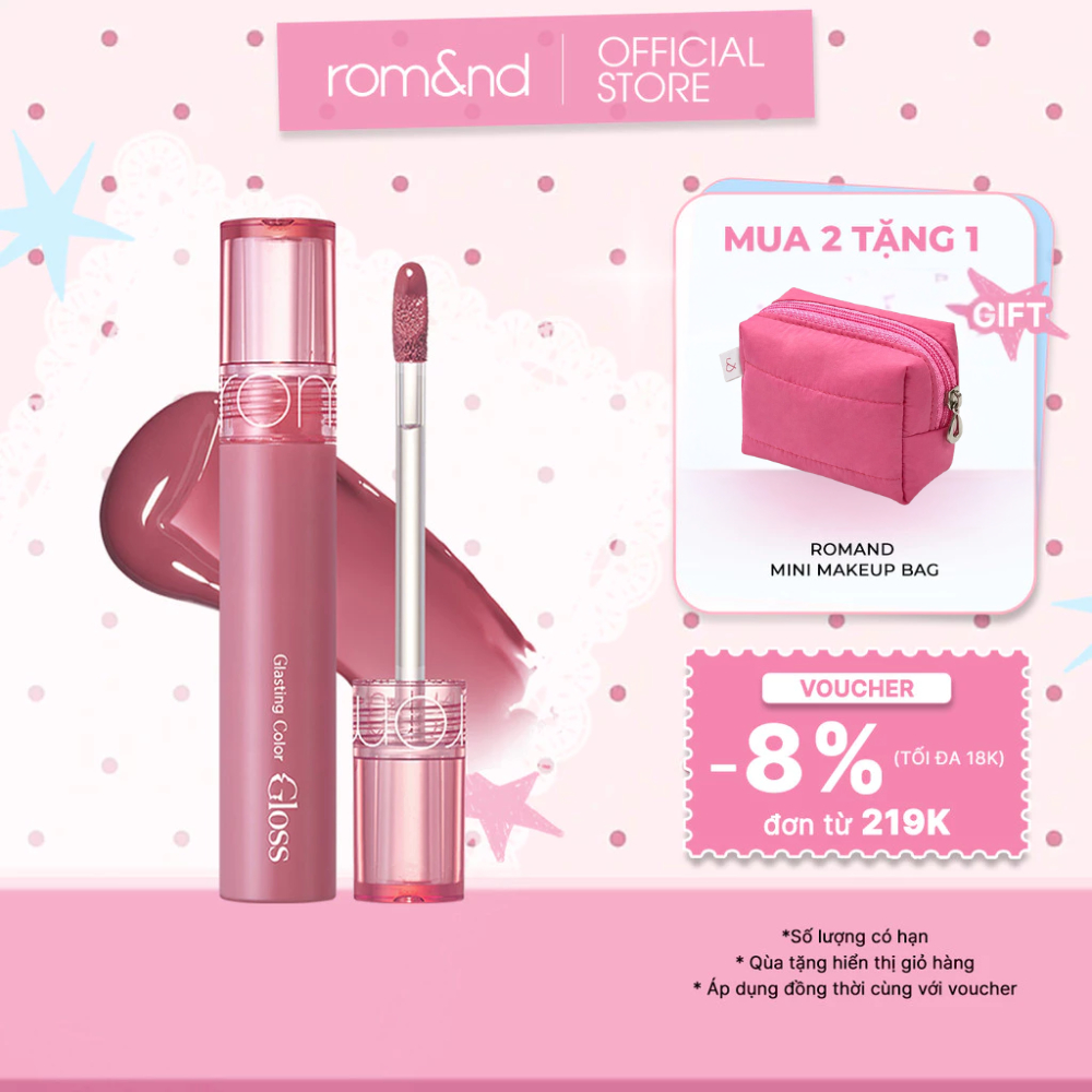 [Rom&nd] [CREAM NUDE] Son tint bóng căng mọng Romand Glasting Color Gloss 4g
