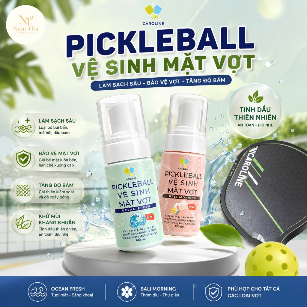 Dung Dịch Vệ Sinh Mặt Vợt Pickleball CAROLINE 100ml - Làm Sạch Mặt Vợt, Tăng Độ Bám, Chăm Sóc & Bảo 