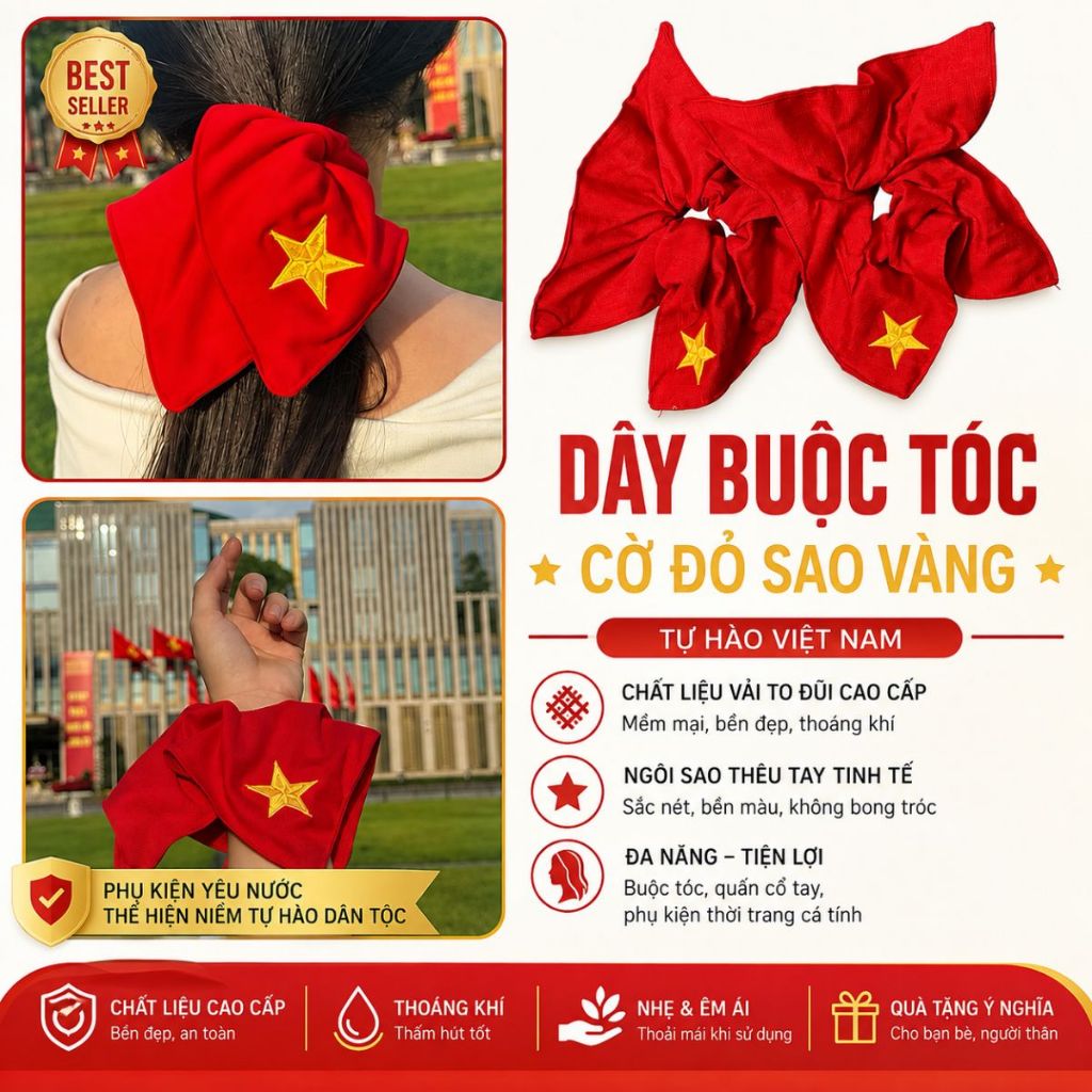 Phụ kiện buộc tóc cờ đỏ sao vàng Scanchi cổ vũ 2/9 Hotrend