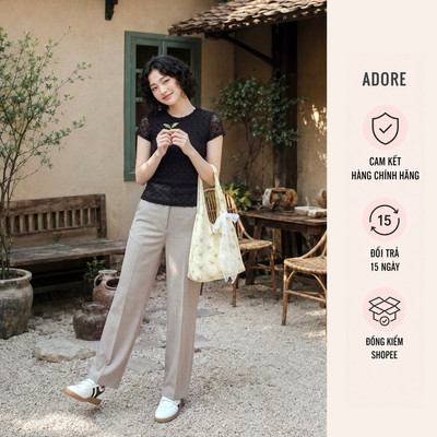 [ADORE] Quần ống rộng sọc be ghi 512TR2011
