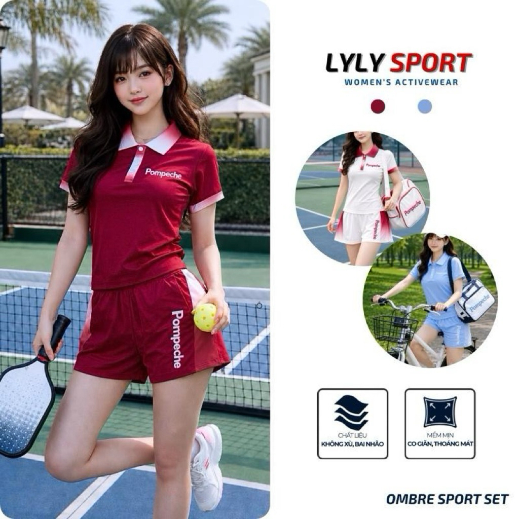 [PICKLEBALL] Set quần đùi thể thao Wilson-áo polo kết hợp quần đùi 2 lớp tập pickleball, tennis, gof