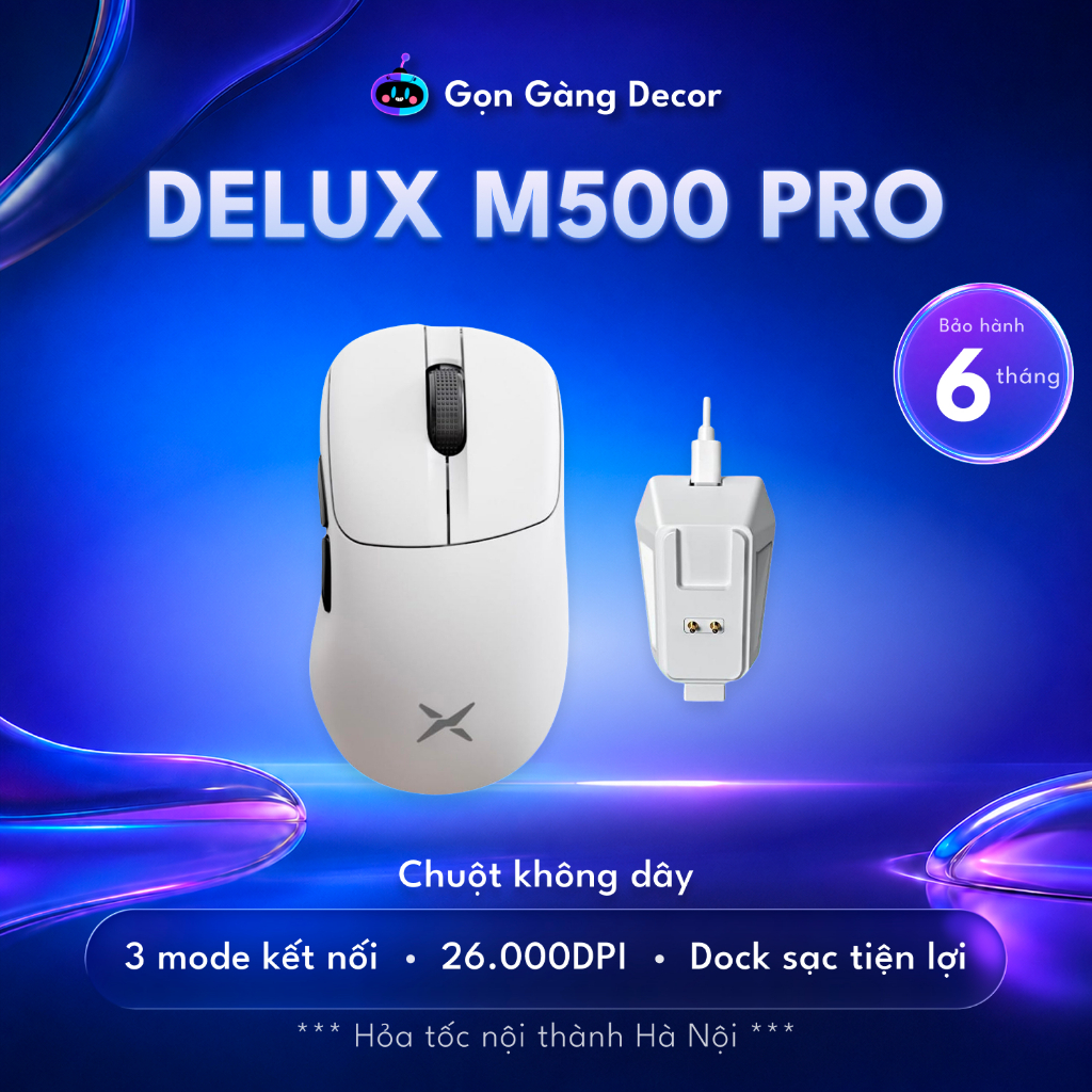 Chuột chơi game Delux M500 PRO Chip Khủng PAW3395 MAX 26000 DPI Đế sạc RGB Bluetooth Gọn Gàng Shop