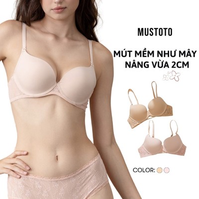 MUSTOTO Áo Lót Nữ Bra Nâng Vừa 2cm Có Gọng Phối Ren Mút Mềm Như Mây (MA38)
