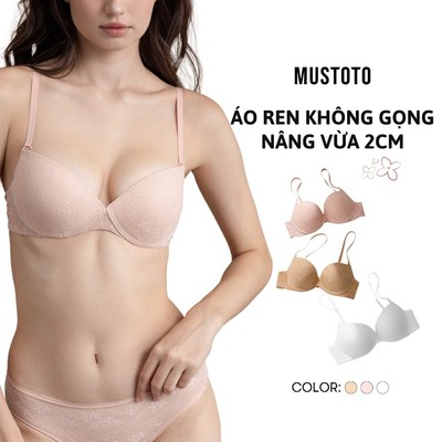 MUSTOTO Áo Lót Nữ Ren Không Gọng Hoa Lài Mút Nâng Vừa 2cm Tự Nhiên Mềm Mại (MA39)