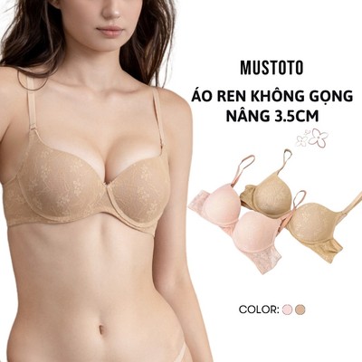 Áo Lót Nữ Mustoto Bra Nâng 3,5cm Không Gọng Họa Tiết Ren Hoa Lài (MA4201)