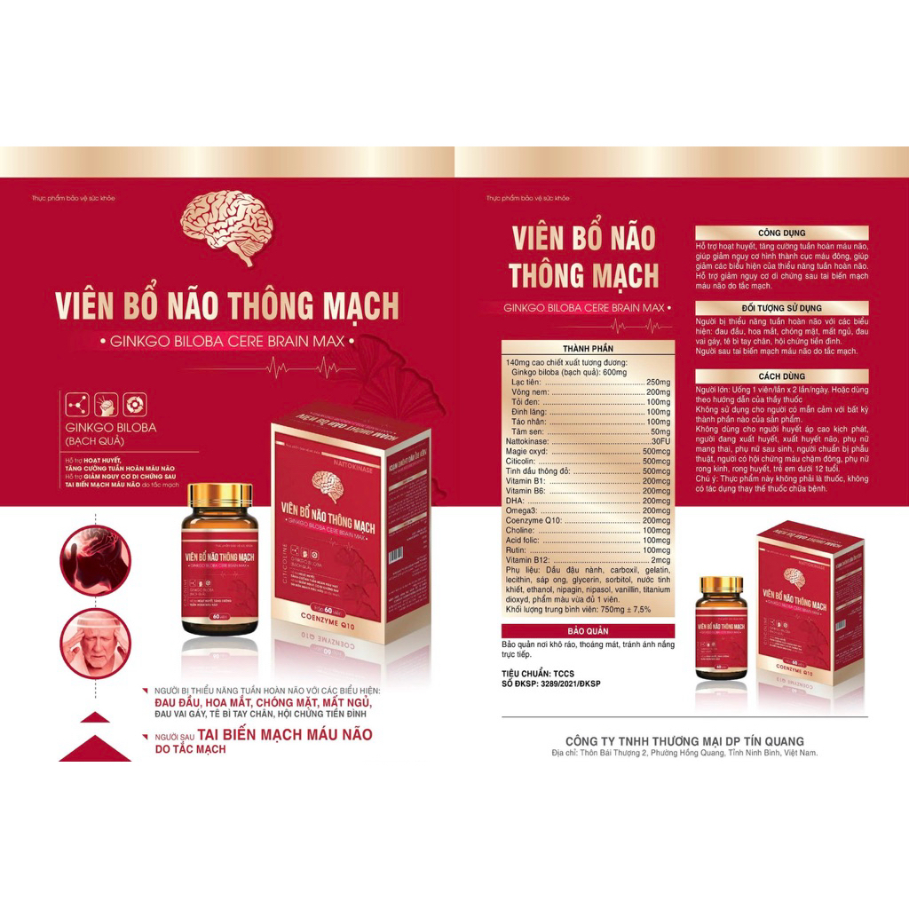 Viên BỔ NÃO THÔNG MẠCH ginkgo biloba cere brain max