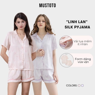 MUSTOTO Bộ Mặc Nhà Pijama Lụa Mặc Cao Cấp Mềm Mát Tay Ngắn Quần Ngắn Hoa Linh Lan (MB33)
