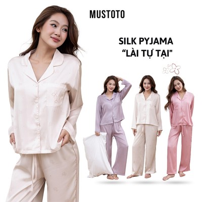 MUSTOTO Bộ Mặc Nhà Lụa Pyjama Đồ Ngủ Tay Dài Quần Dài (MB39)