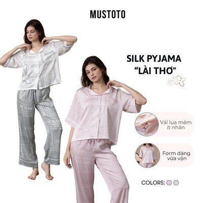 MUSTOTO Bộ Mặc Nhà Pyjama Lụa Latin Tay Ngắn Quần Dài Mềm Mát (MB52)