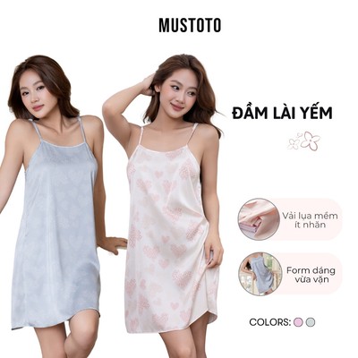 MUSTOTO Váy Ngủ Lụa 2 Dây Họa Tiết Hoa Lài Cao Cấp Mịn Mát - BST Chạm Lài (MB55)
