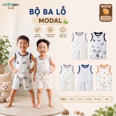 Bộ sát nách cho bé Mompa ba lỗ 6 tháng - 3 tuổi vải Modal thấm hút thoáng khí co giãn MP 0483