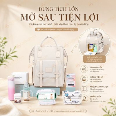 Balo túi đựng bỉm sữa KidAndMom Duohui CareFreeFox Mommy Bag giữ nhiệt, chống thấm đa năng 13 ngăn đựng đồ cho mẹ bé