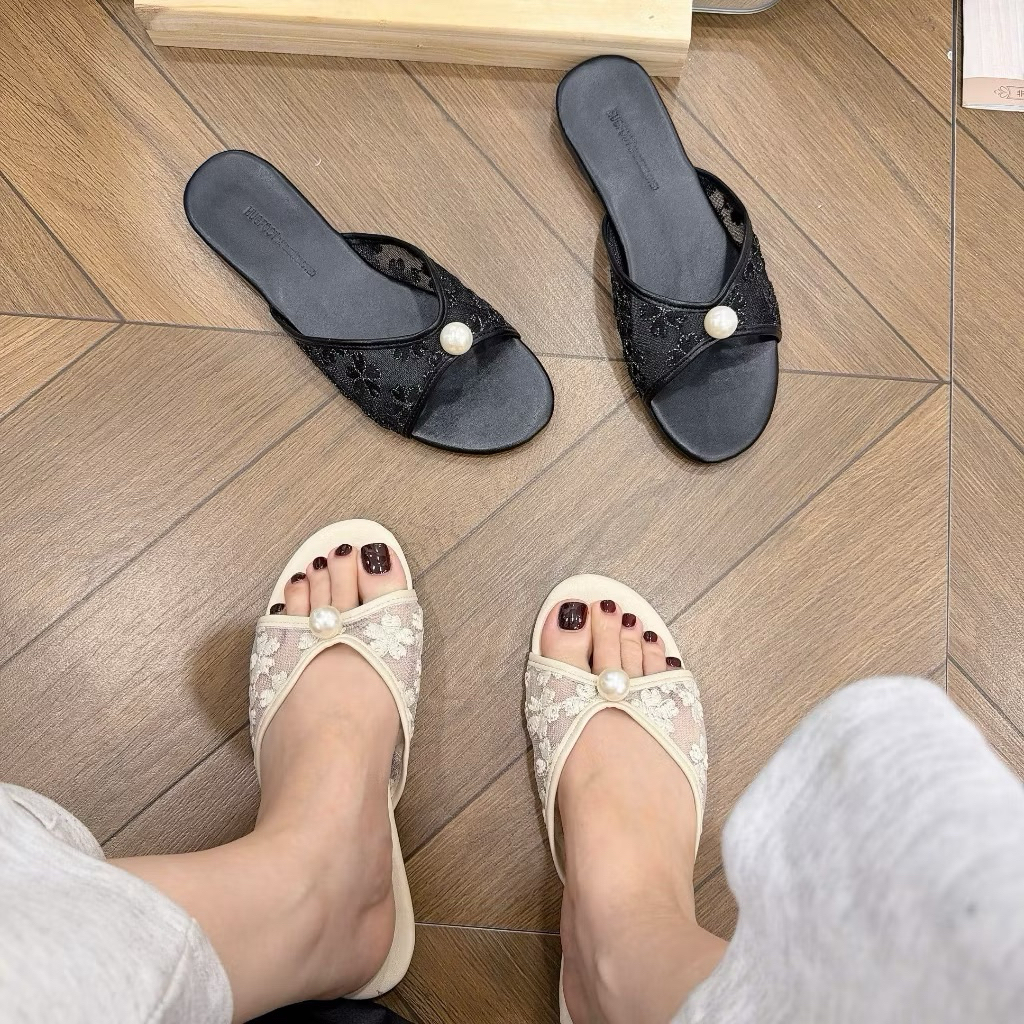 [HÀNG ĐẶT TRƯỚC] Dép quai ren hoa đính ngọc siêu xinh,gót bệch và 3 phân
