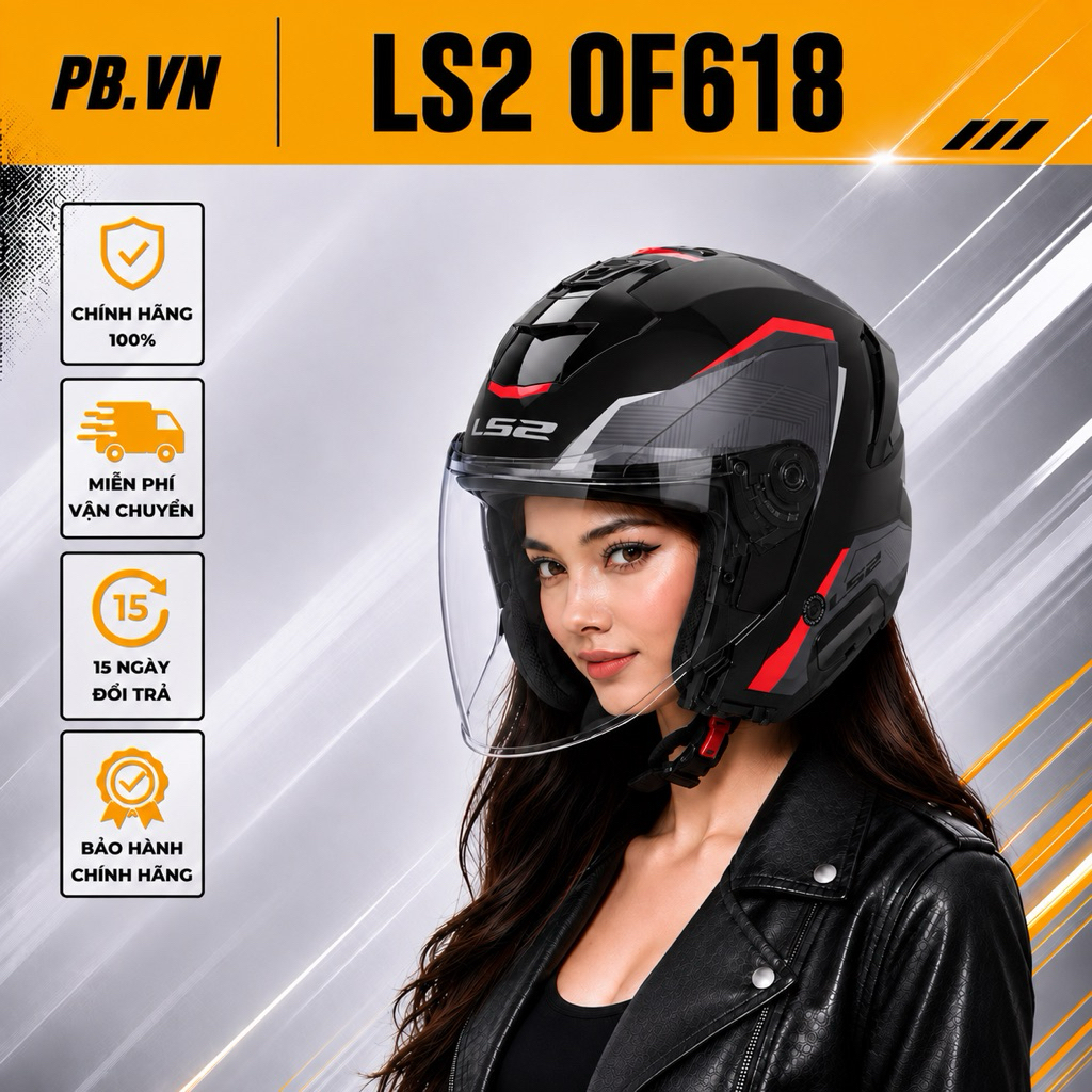LS2 OF618 ECE22.06 Mũ Bảo Hiểm 3/4 Kính Đôi Chính Hãng An Toàn