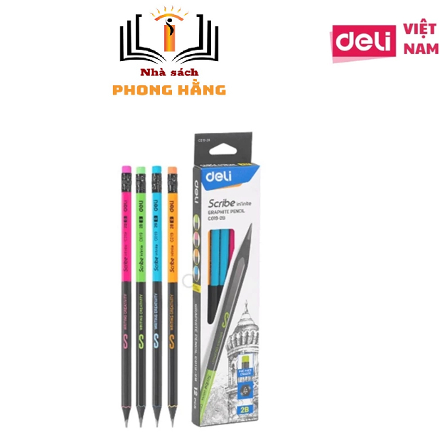 Hộp 12 chiếc Bút Chì Gỗ Đen 2B Deli C019 ( EC019 )