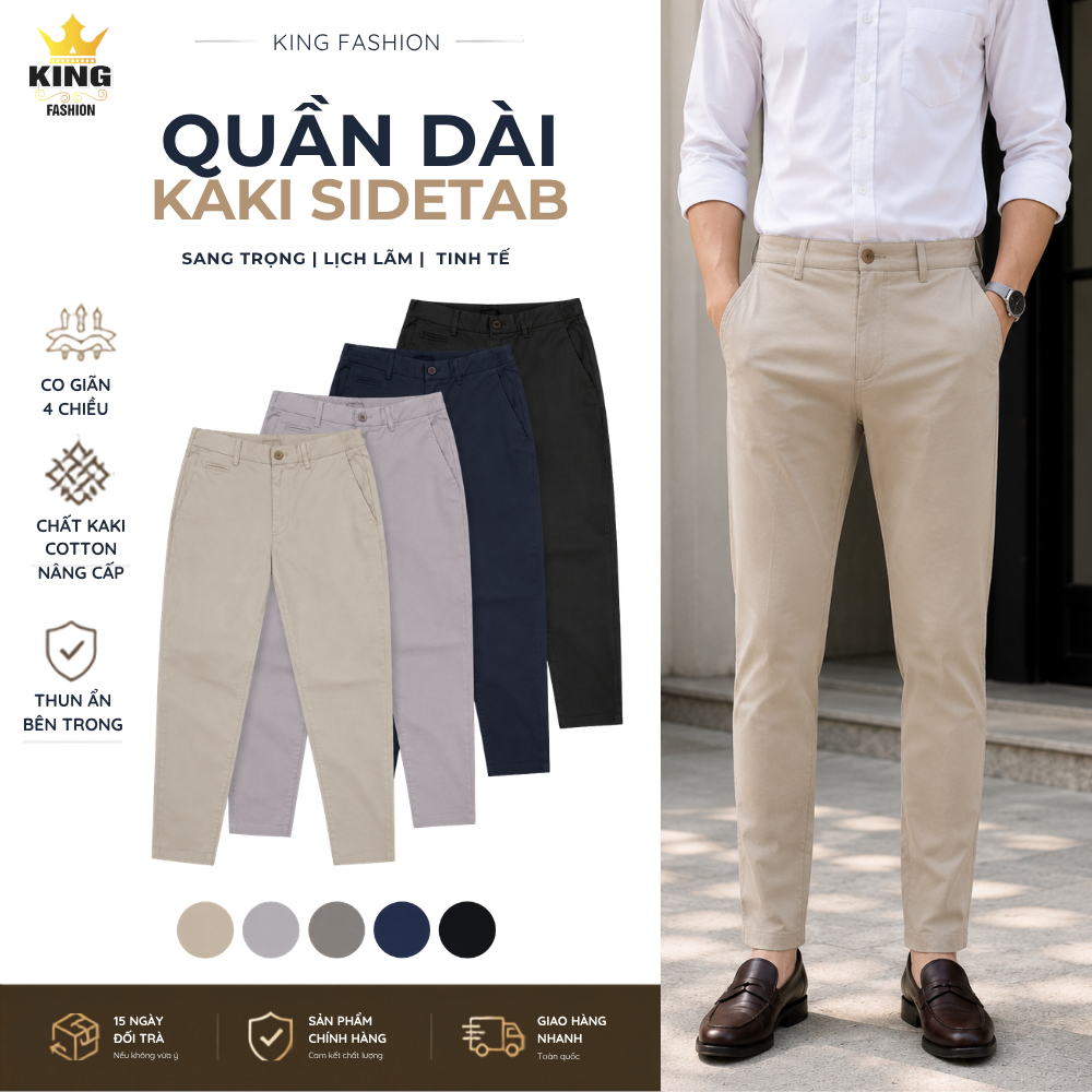 Quần Dài Kaki Nam KING Fashion SideTab Điều Chỉnh Eo Form Suông, Co Giãn Thoải Mái  KK-QDST