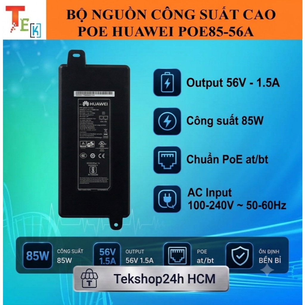 BỘ NGUỒN CÔNG SUẤT CAO POE HUAWEI POE85-56A 56A 1.5A aruba 505/515/535