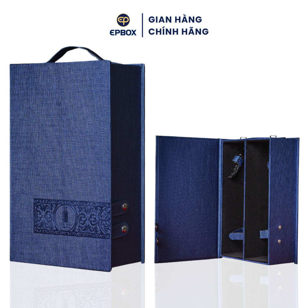 Hộp Đựng Rượu Vang Da Đôi Epvina Box Màu Xanh Dương Đậm
